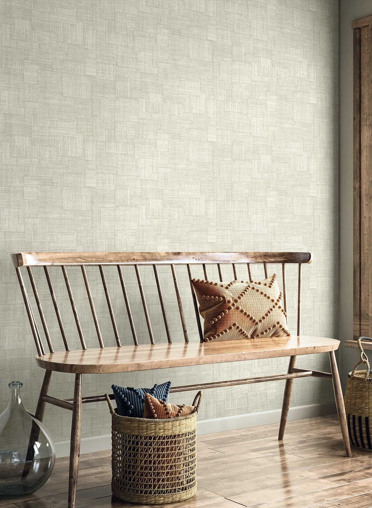 Raffia Woven Blocks Embossed Vinyl Unpasted Wallpaper