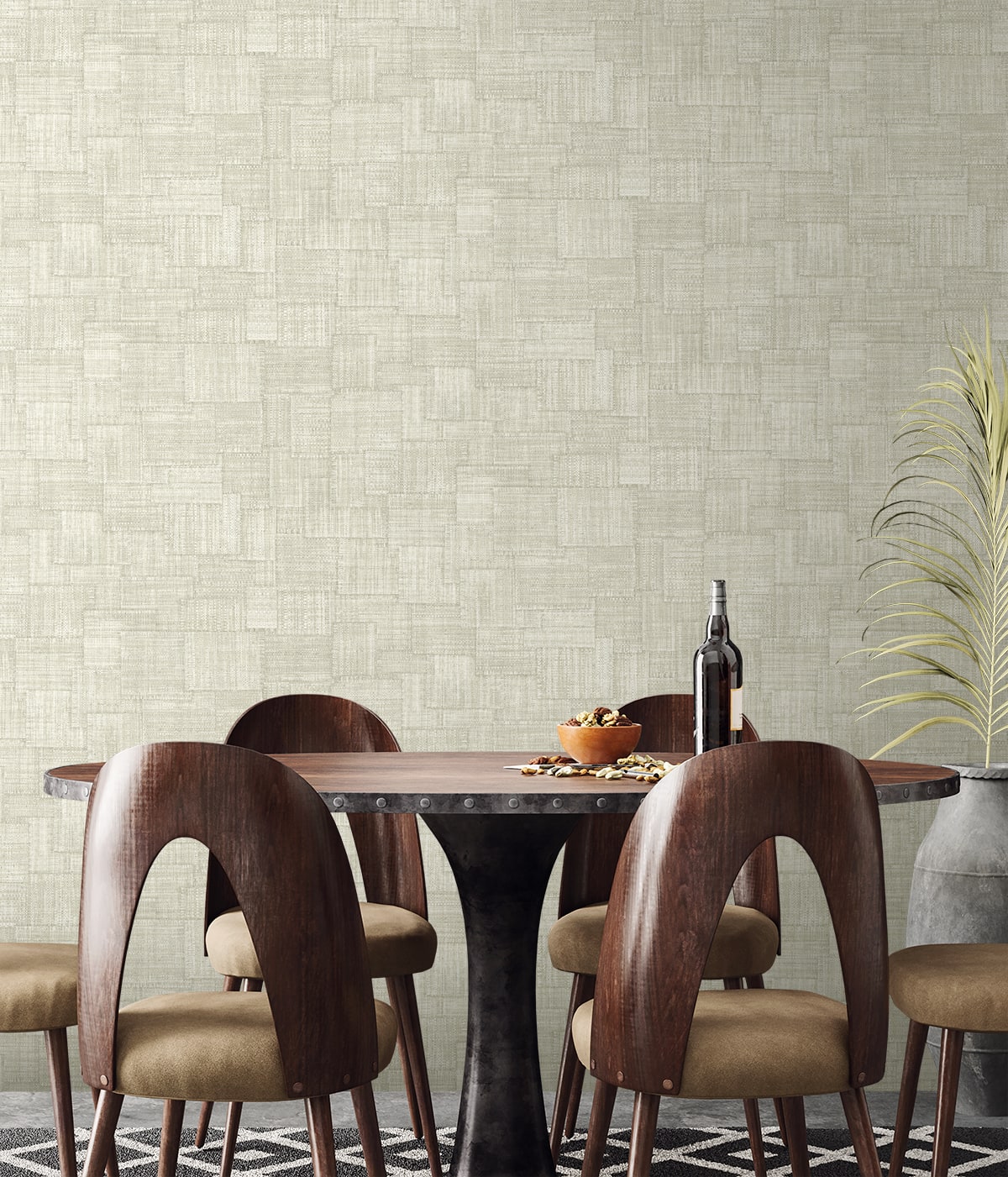 Raffia Woven Blocks Embossed Vinyl Unpasted Wallpaper