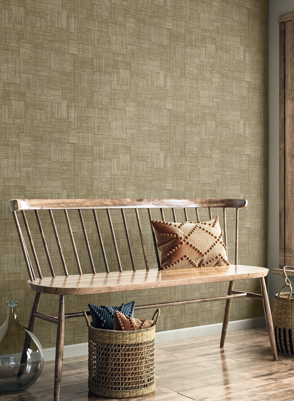 Raffia Woven Blocks Embossed Vinyl Unpasted Wallpaper