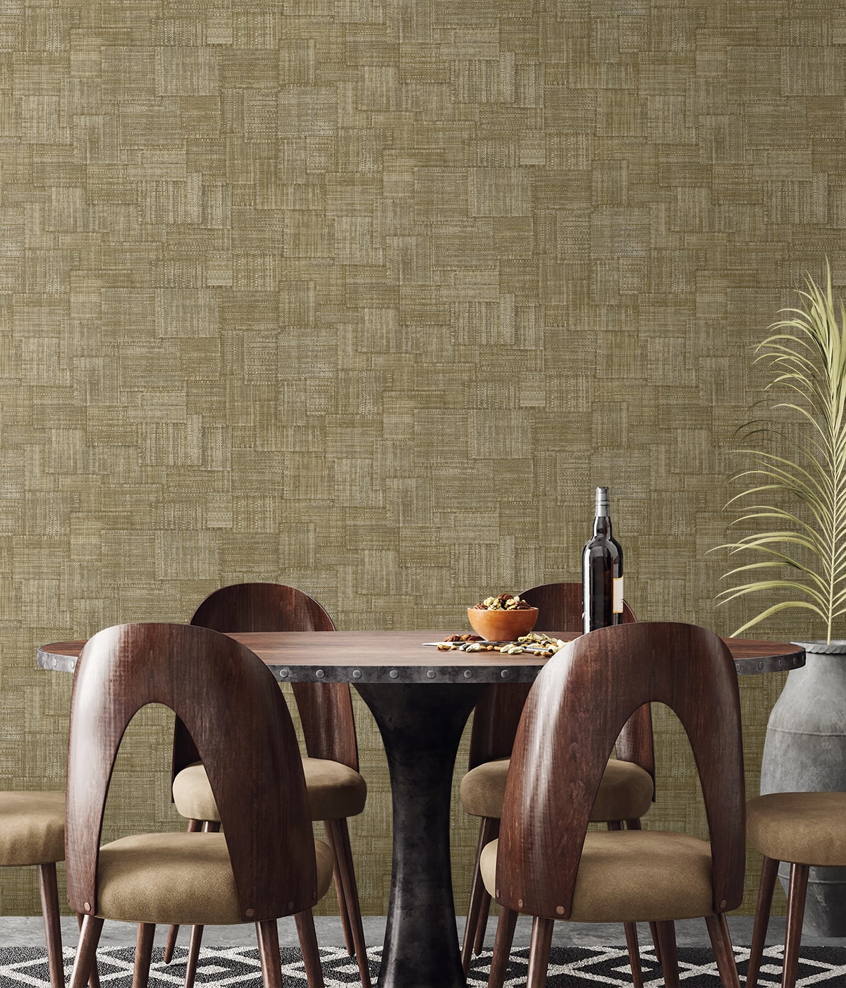 Raffia Woven Blocks Embossed Vinyl Unpasted Wallpaper
