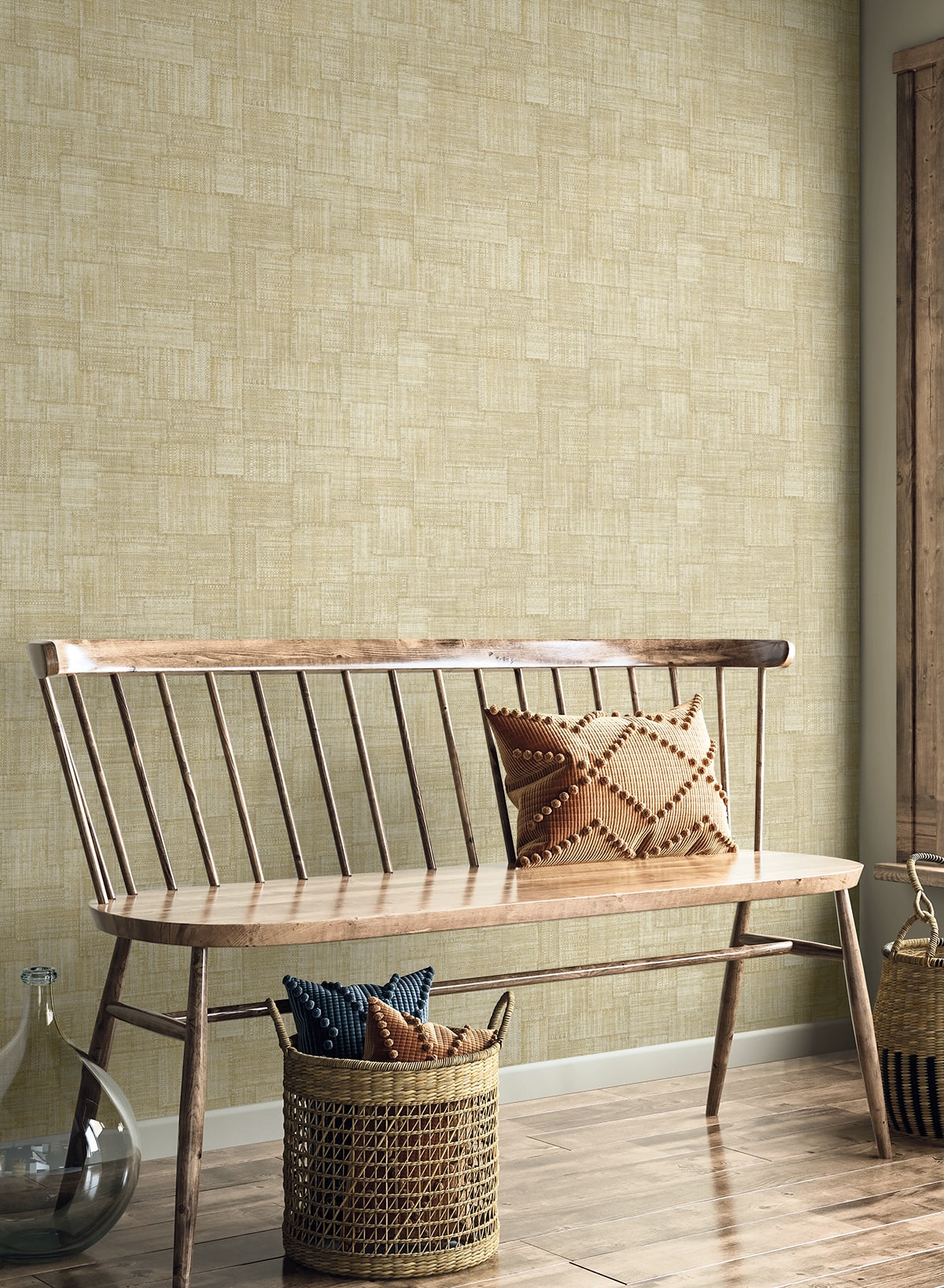 Raffia Woven Blocks Embossed Vinyl Unpasted Wallpaper