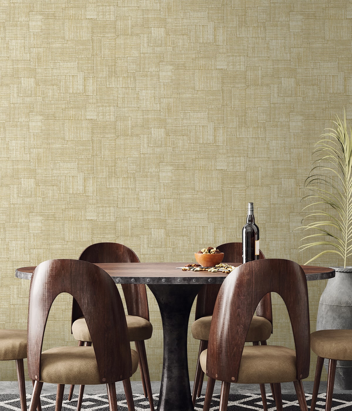 Raffia Woven Blocks Embossed Vinyl Unpasted Wallpaper