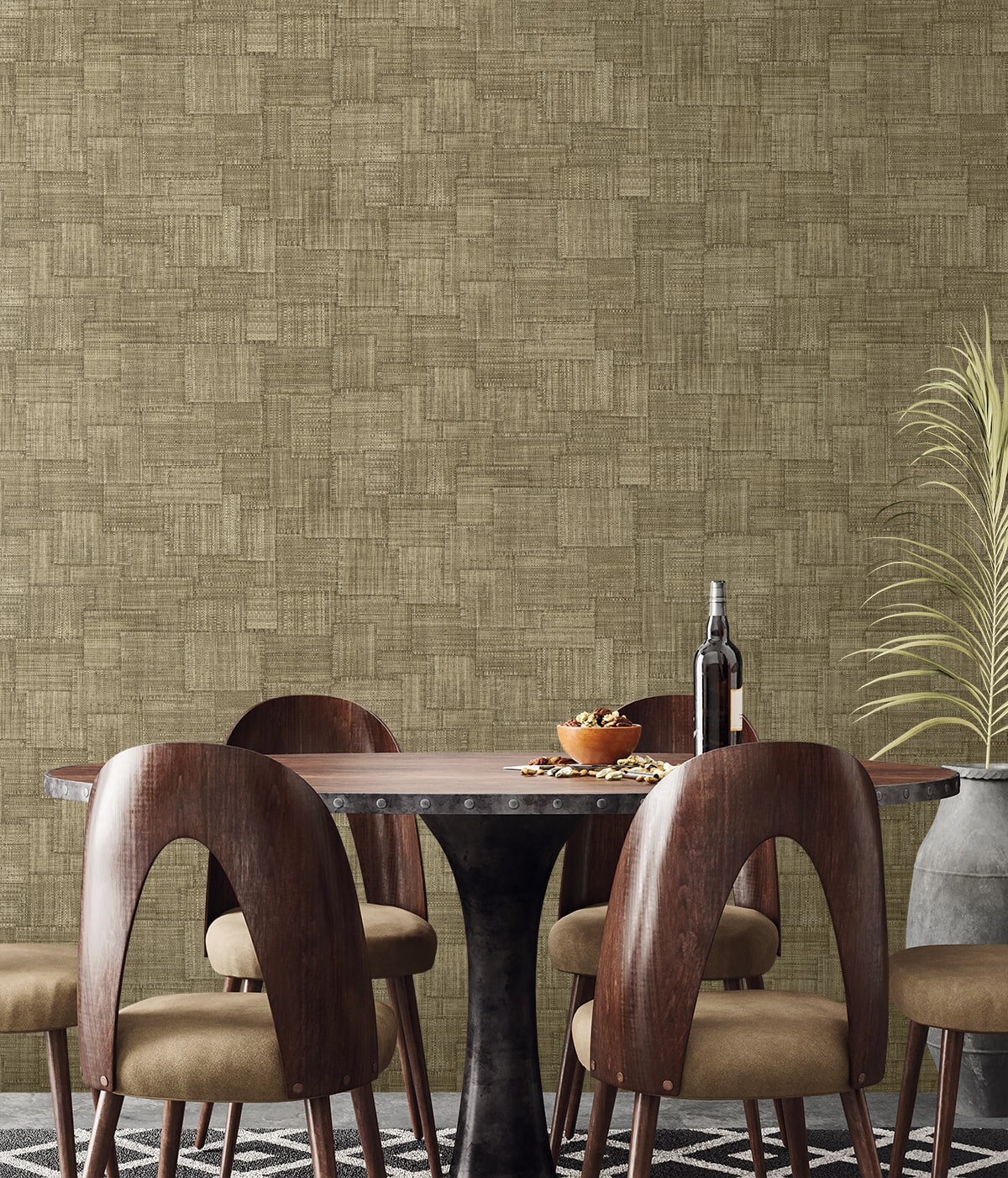 Raffia Woven Blocks Embossed Vinyl Unpasted Wallpaper