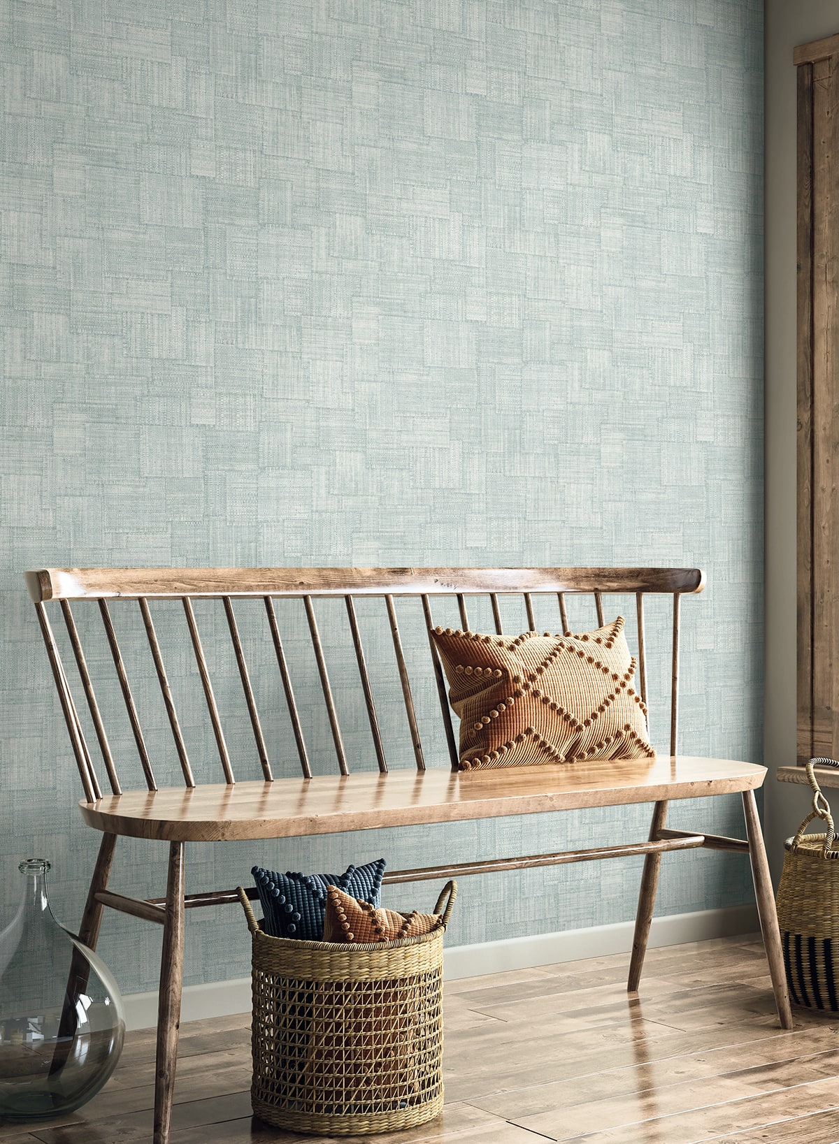 Raffia Woven Blocks Embossed Vinyl Unpasted Wallpaper