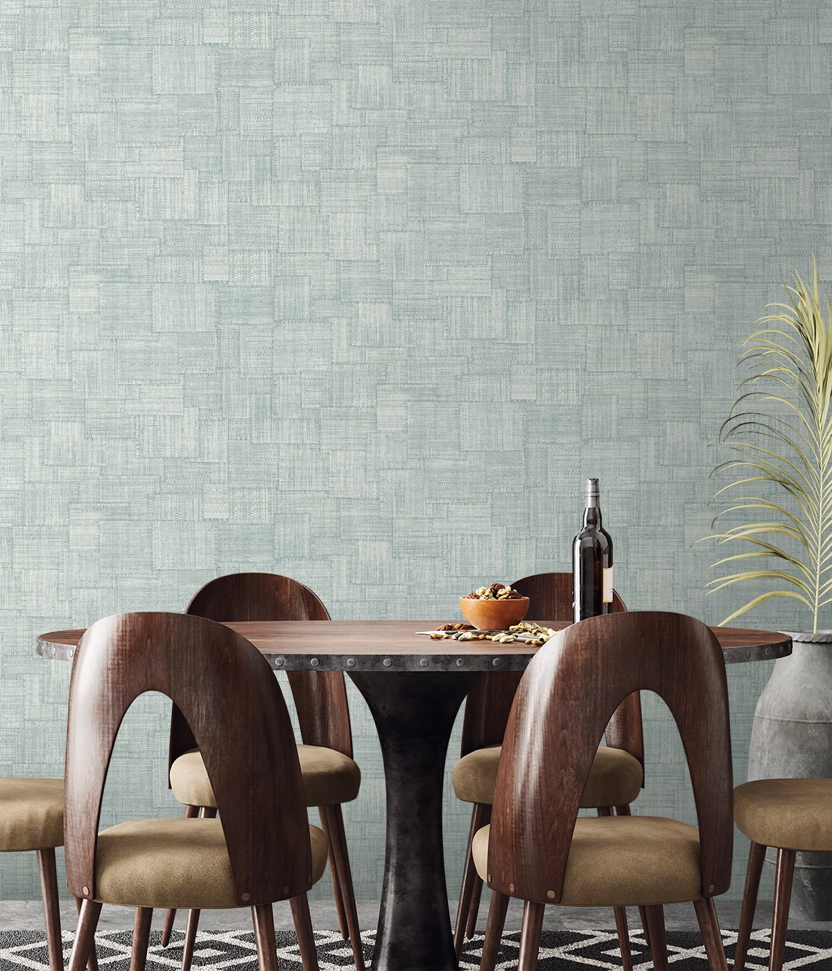 Raffia Woven Blocks Embossed Vinyl Unpasted Wallpaper