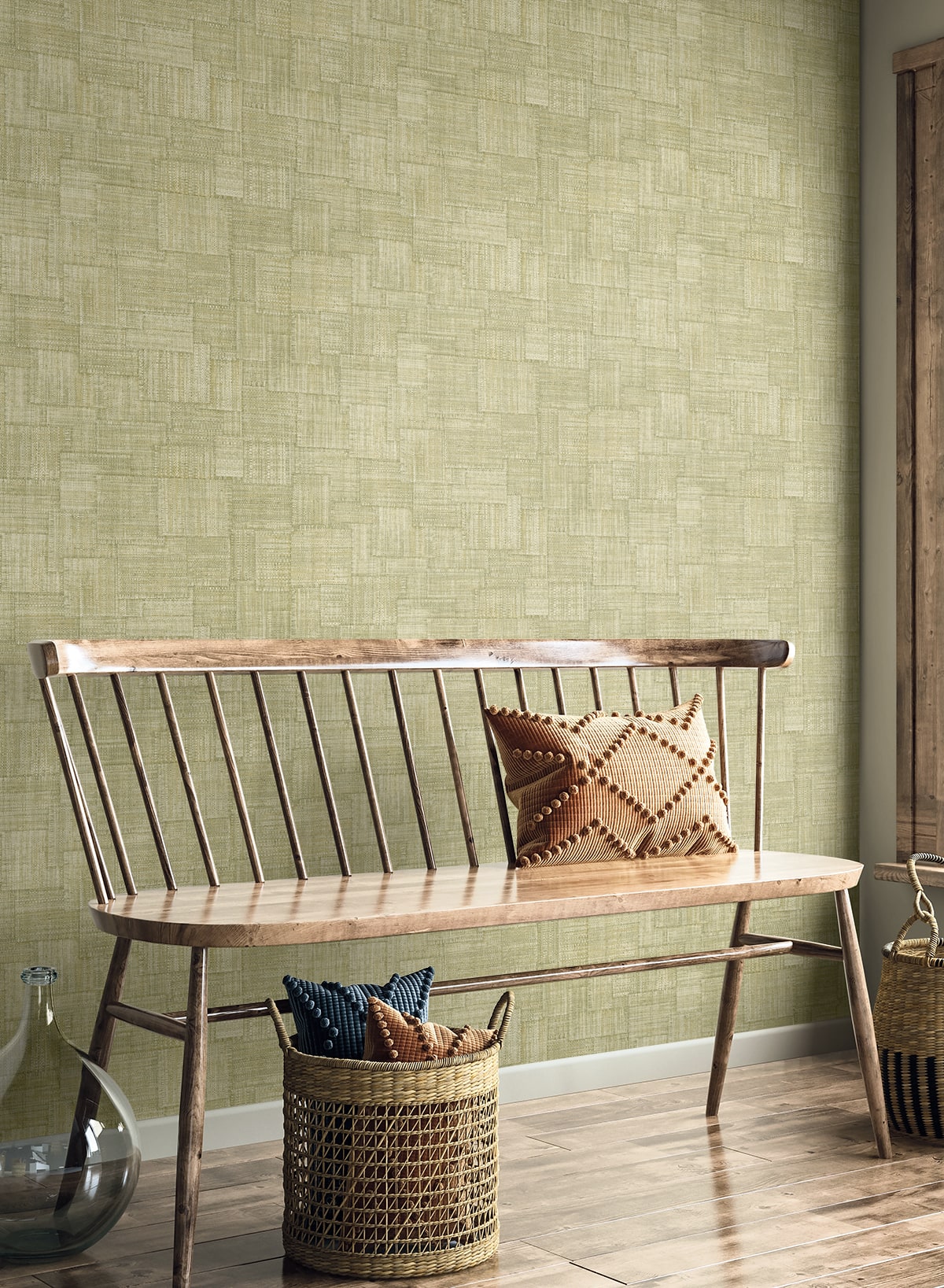 Raffia Woven Blocks Embossed Vinyl Unpasted Wallpaper