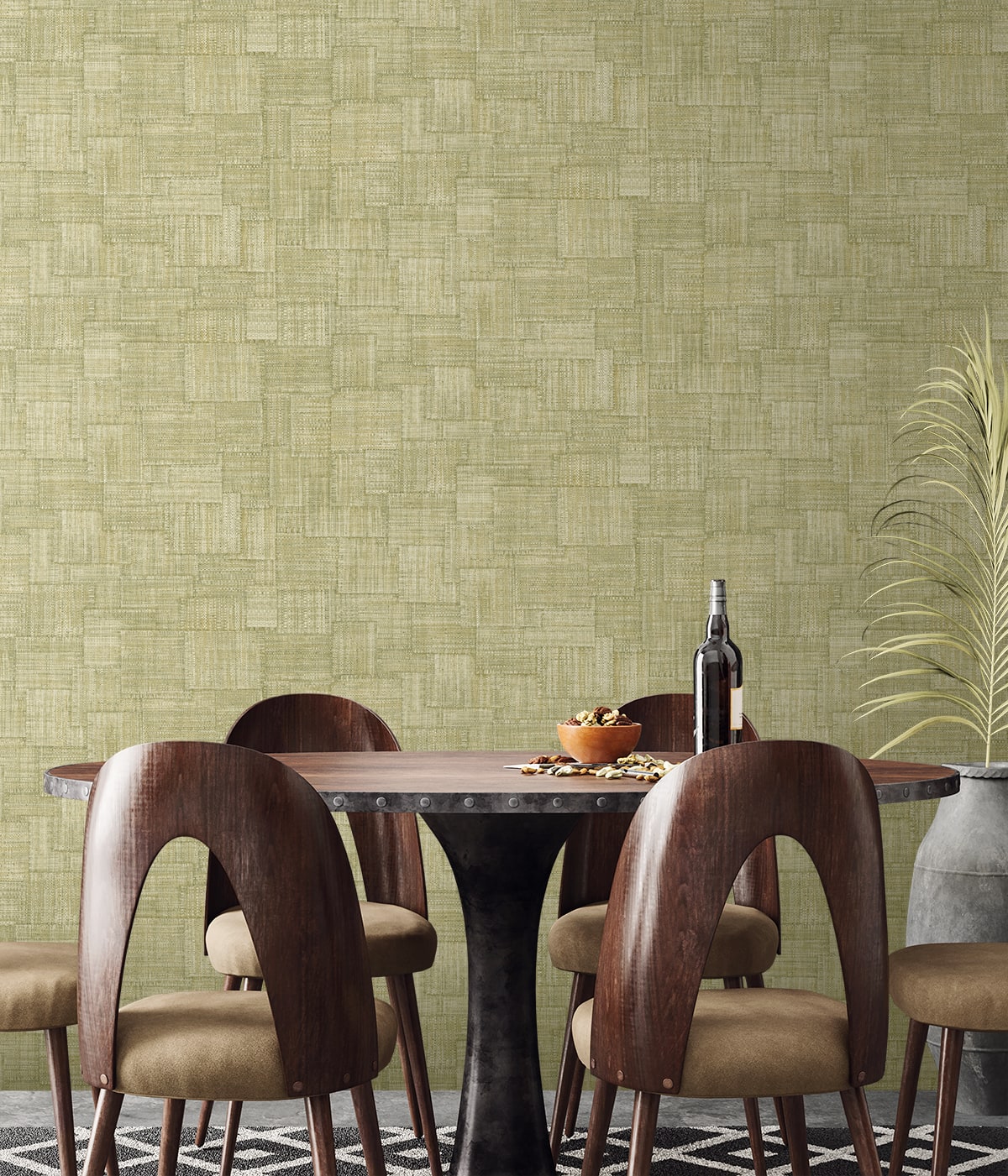 Raffia Woven Blocks Embossed Vinyl Unpasted Wallpaper