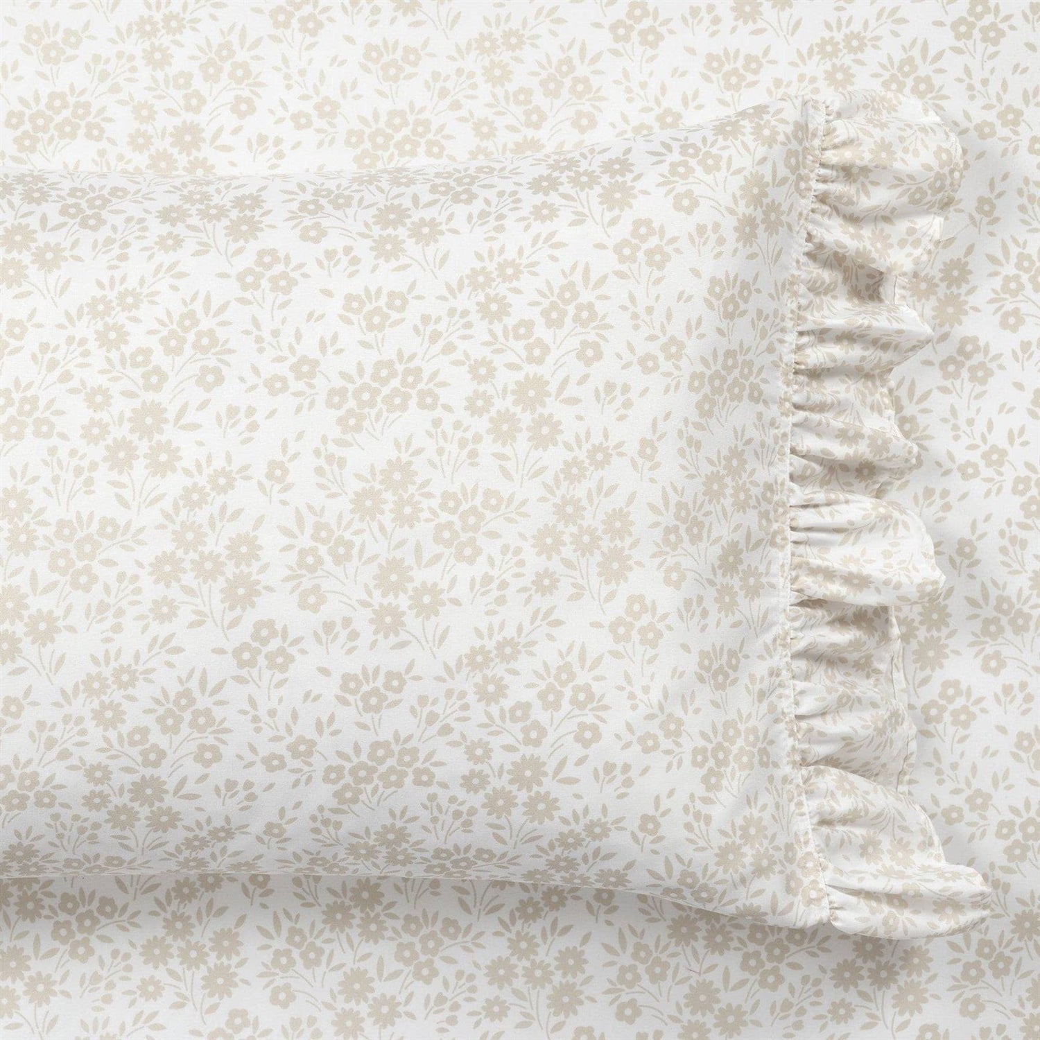Queen Size, Polyester, Tan Ruffle Floral 6 Piece Sheet Set