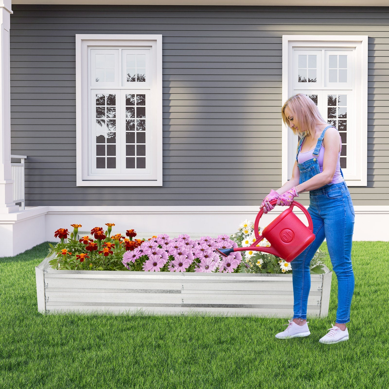 Metal Galvanized Raised Garden Bed with Open-Ended Base