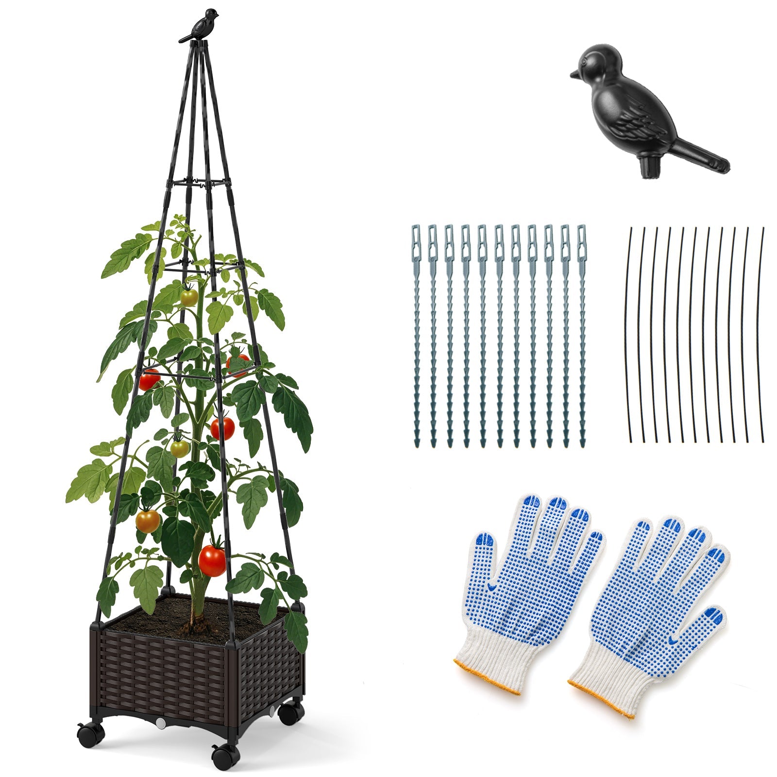 Raised Garden Bed Adjustable with Plant Box & Trellis with Lockable Wheels