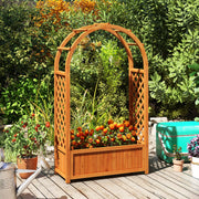 Raised Garden Bed with Lattice Trellis Ached Roof Elevated Planter Box-Brown