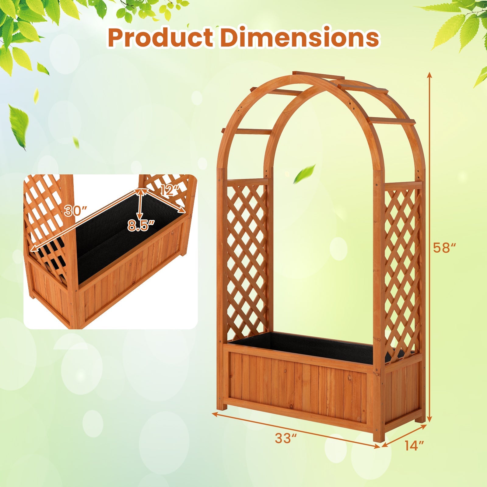 Raised Garden Bed with Lattice Trellis Ached Roof Elevated Planter Box-Brown