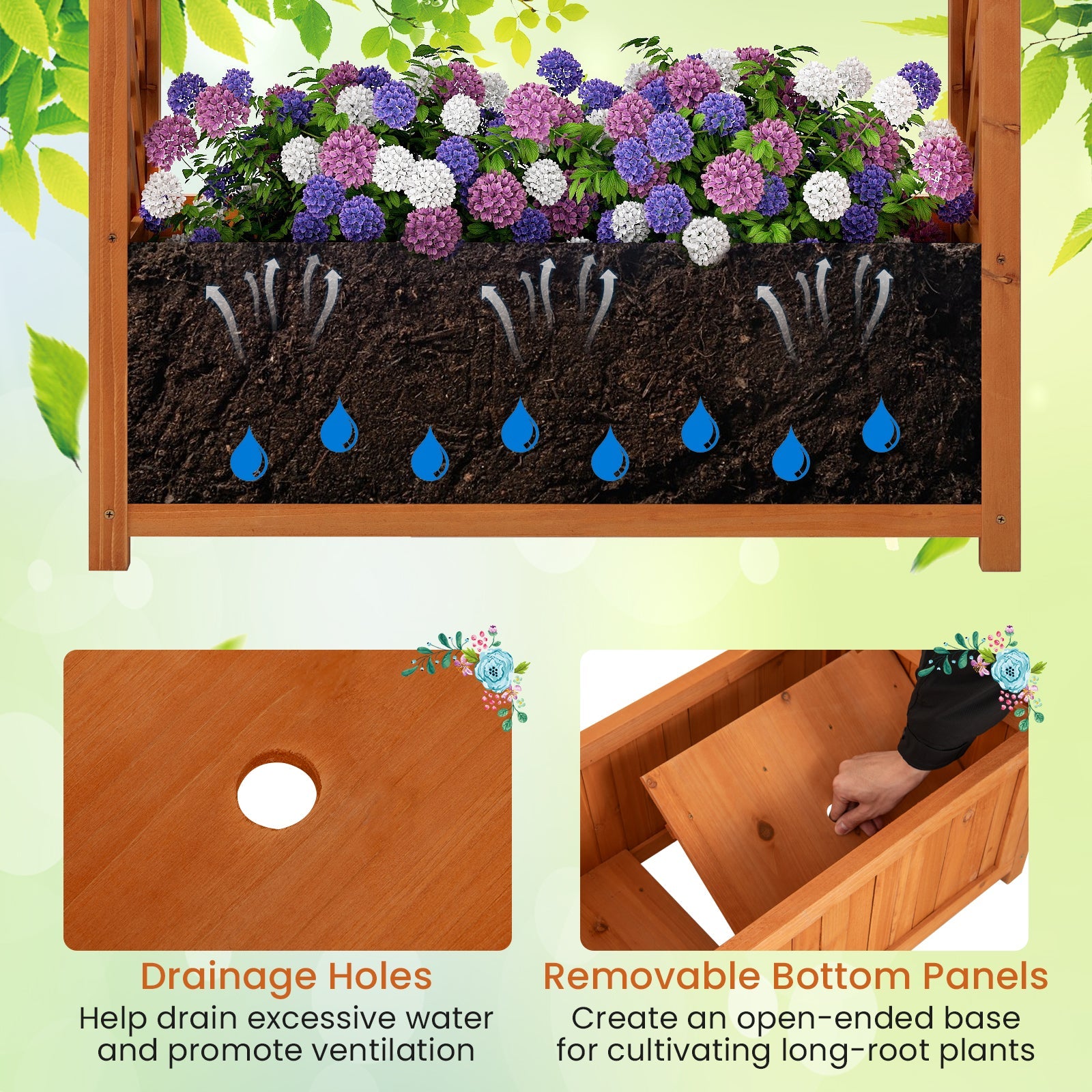 Raised Garden Bed with Lattice Trellis Ached Roof Elevated Planter Box-Brown