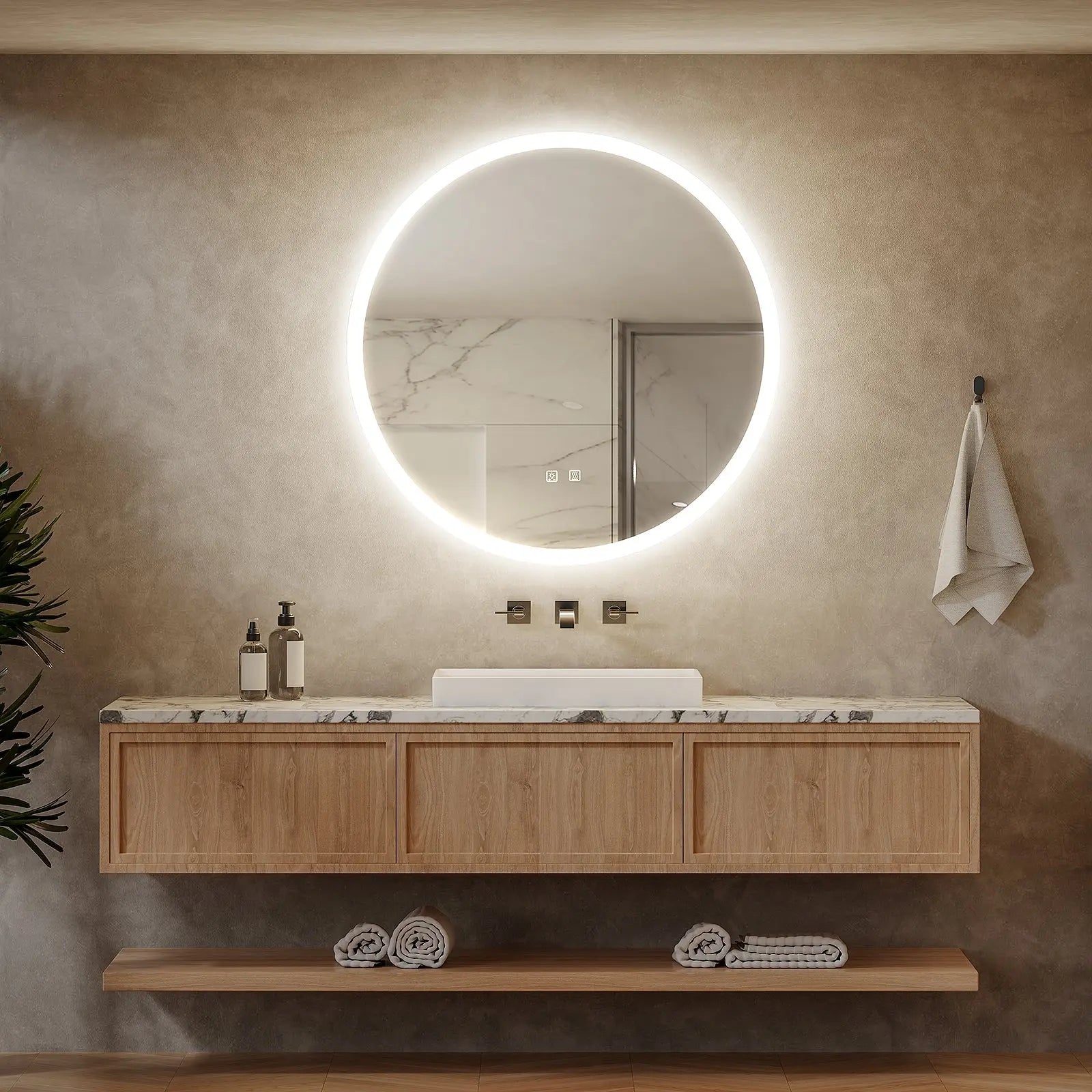 Round LED Bathroom, Vanity Mirror With Dimmable Lights