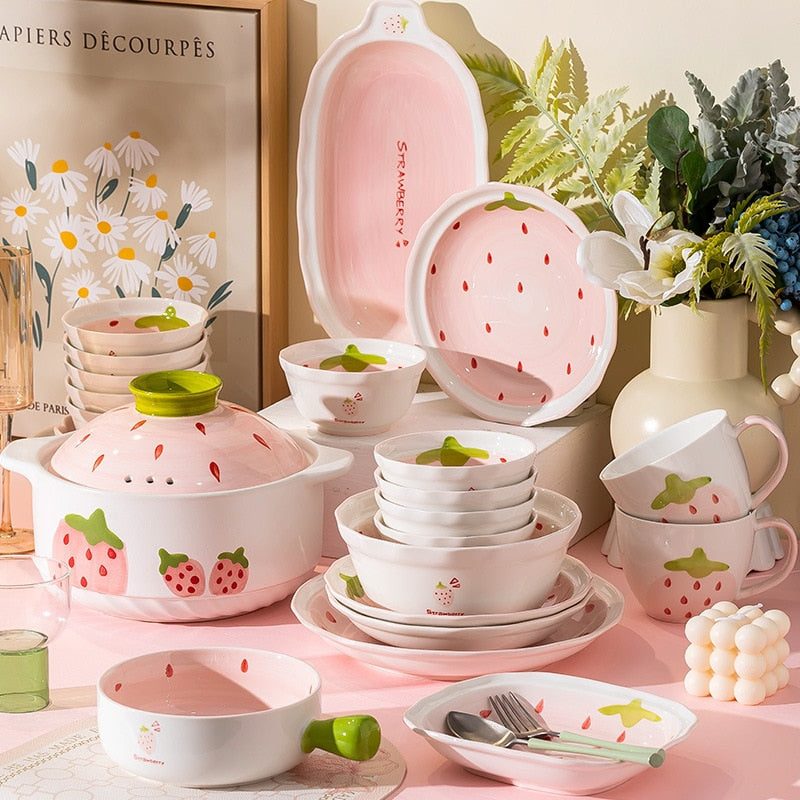 Kawaii Strawberry Ceramic Tableware