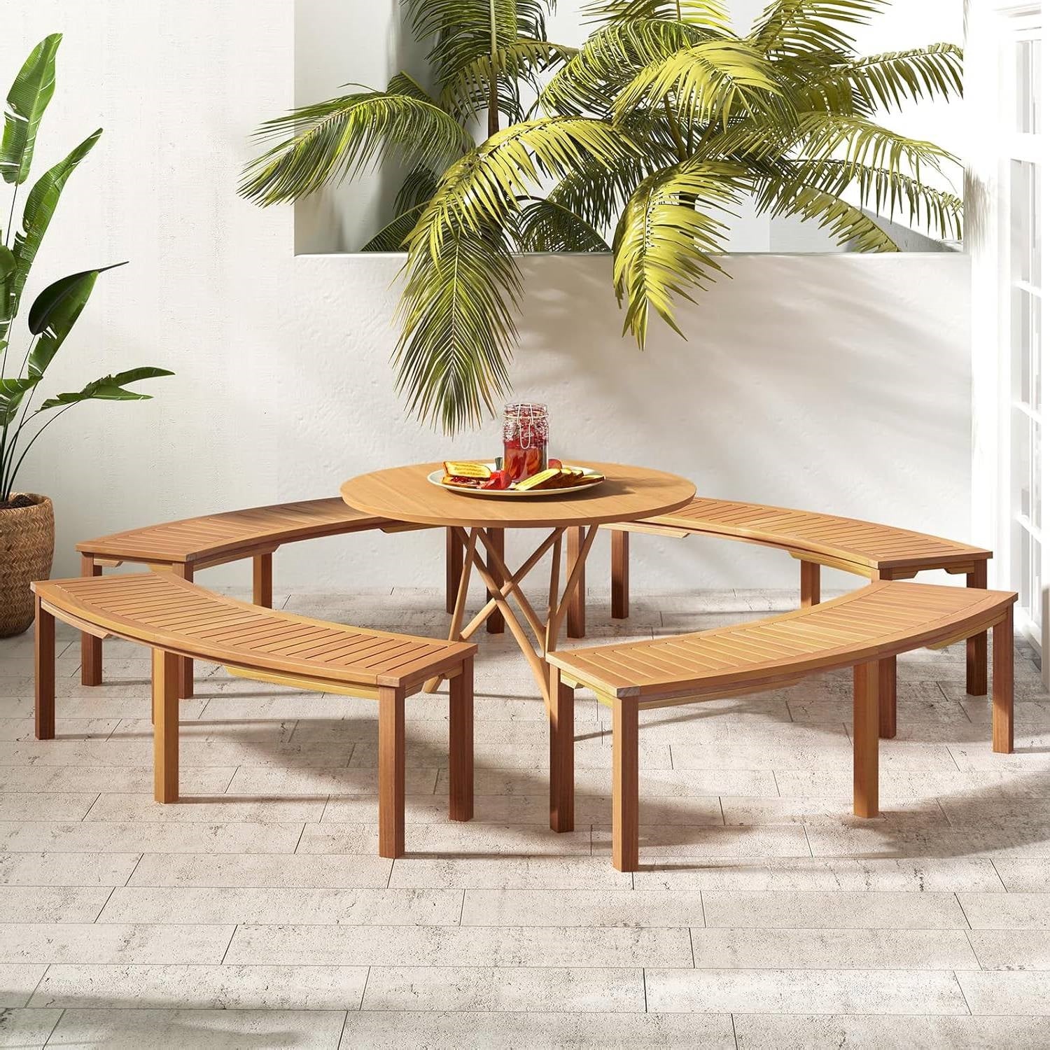 Set of 4 - Outdoor, Curved Backless Garden Bench