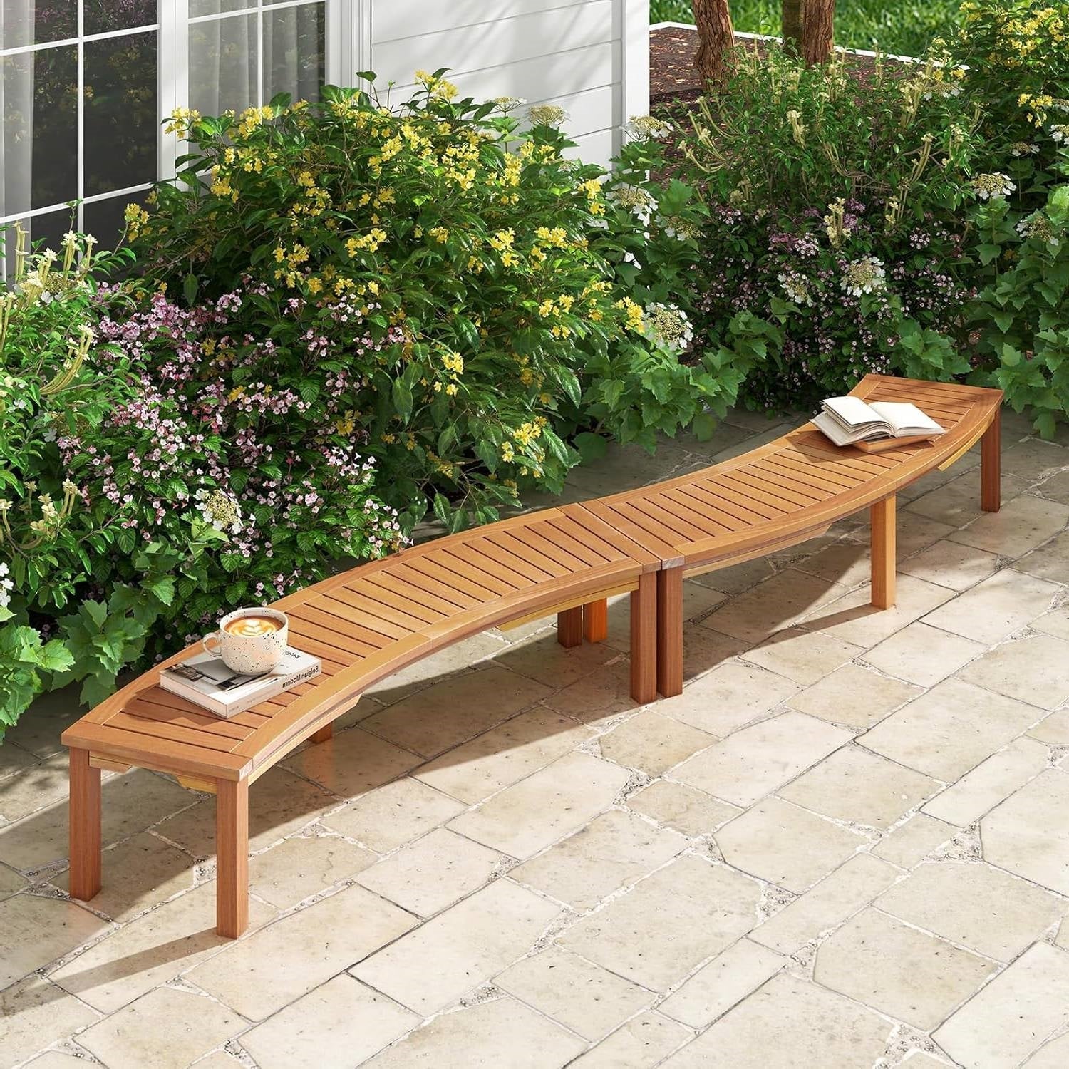 Set of 2 - Outdoor, Backless Garden Bench with Modern Arch Design