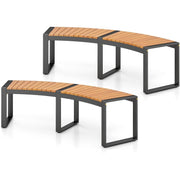 Set of 2 - Outdoor, Metal, Backless Garden Bench with Modern Curved Design