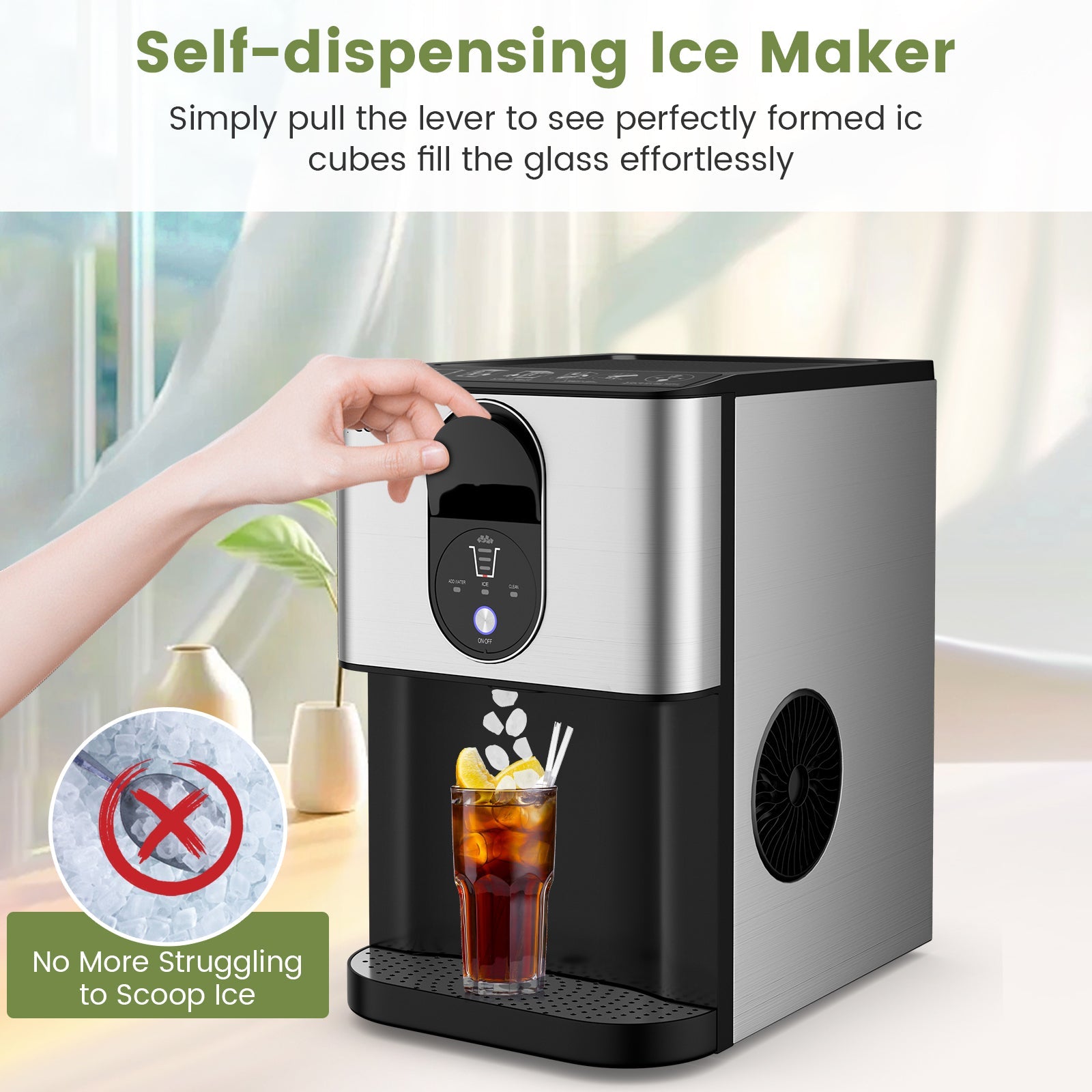 Self Dispensing Nugget Ice Maker Countertop -Silver