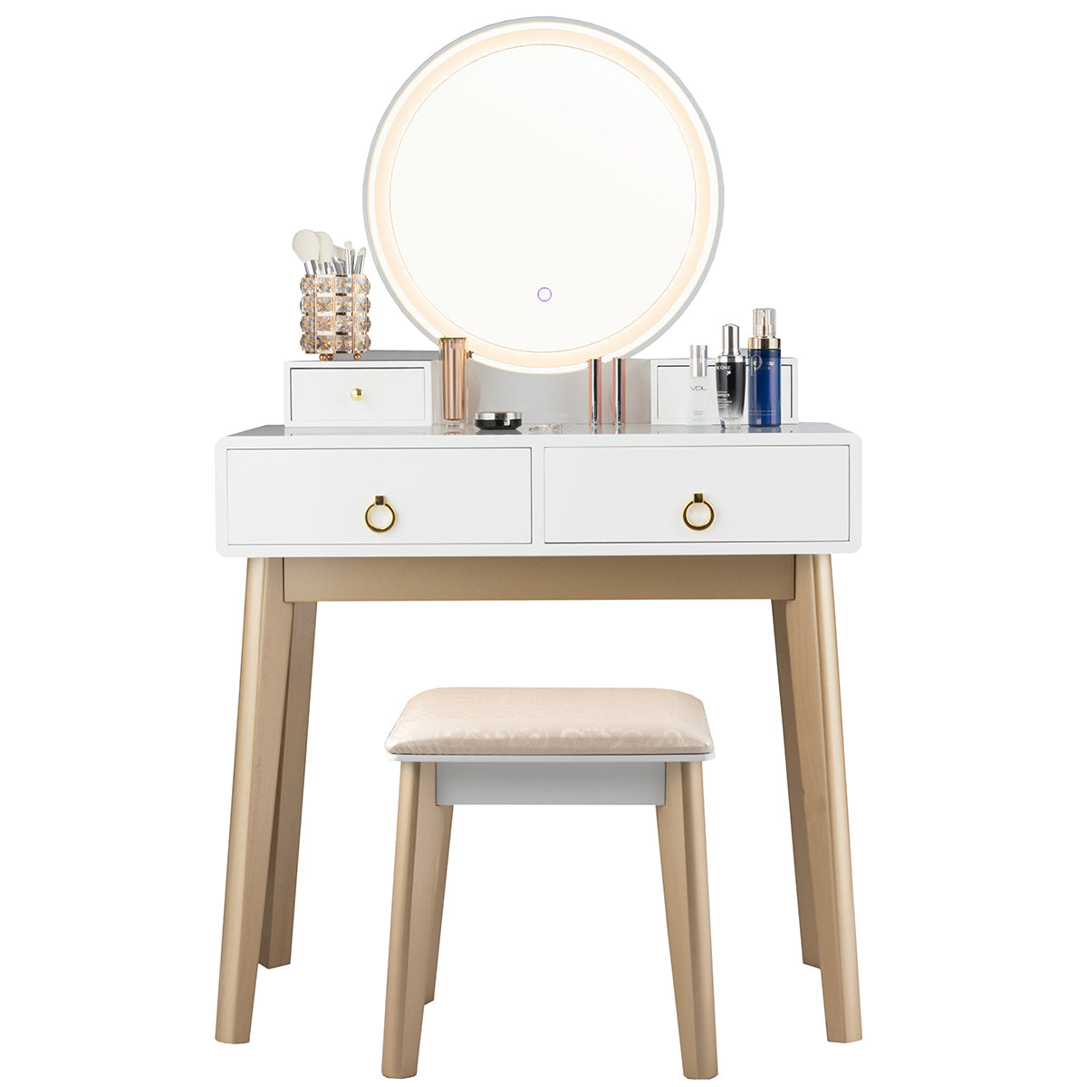 Set 3 Makeup Vanity Table Color Lighting Jewelry Divider Dressing Table-White