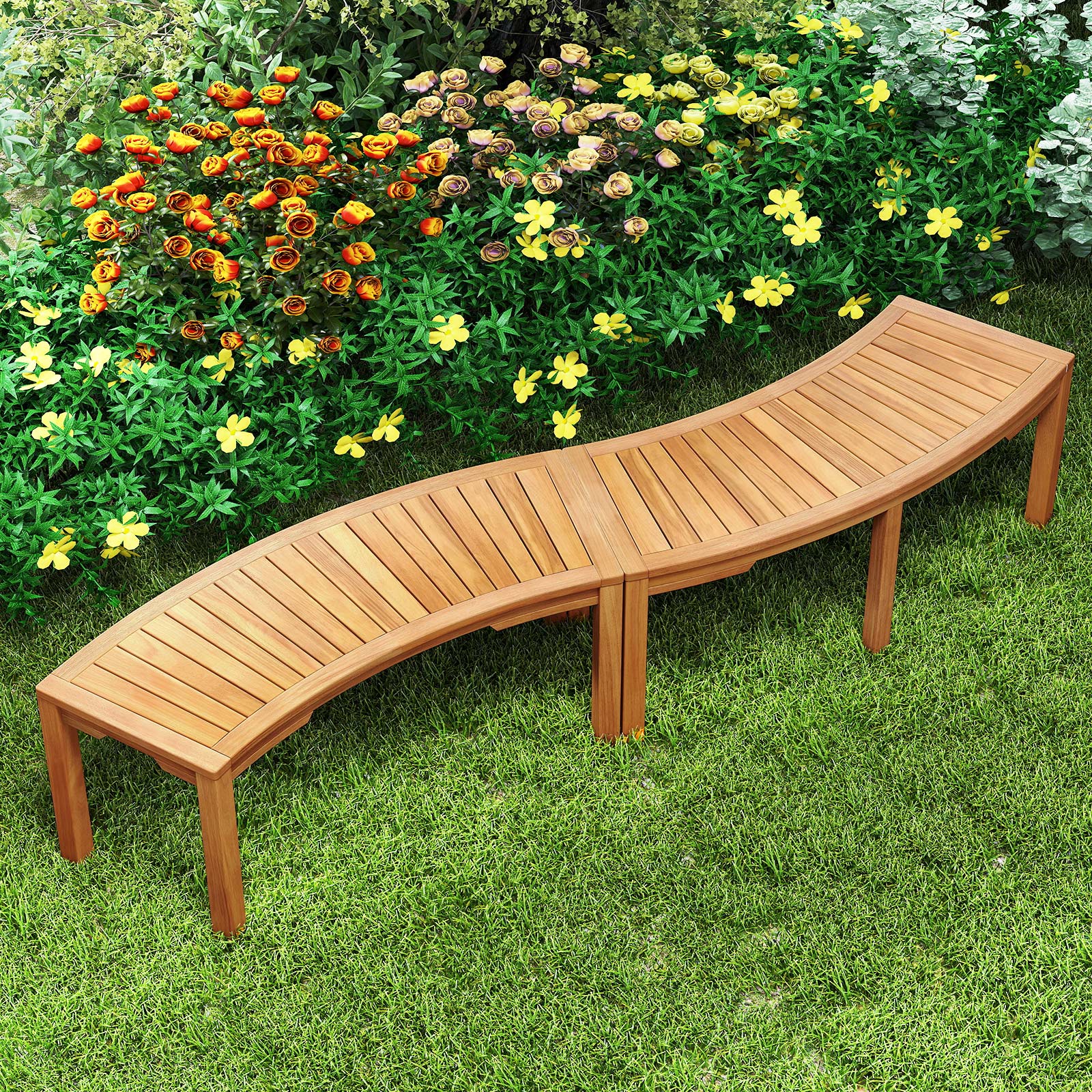 Set of 1 Outdoor Curved Garden Bench 2-Person