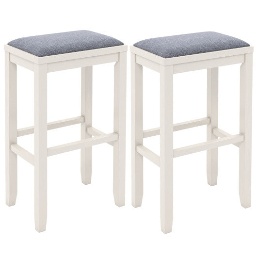 2 Pieces 31 Inch Upholstered Bar Stool Set with Solid Rubber Wood Frame and Footres-Griege by VYSN