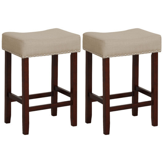 Set of 2 24 Inch Bar Stool with Curved Seat Cushions-Beige by VYSN