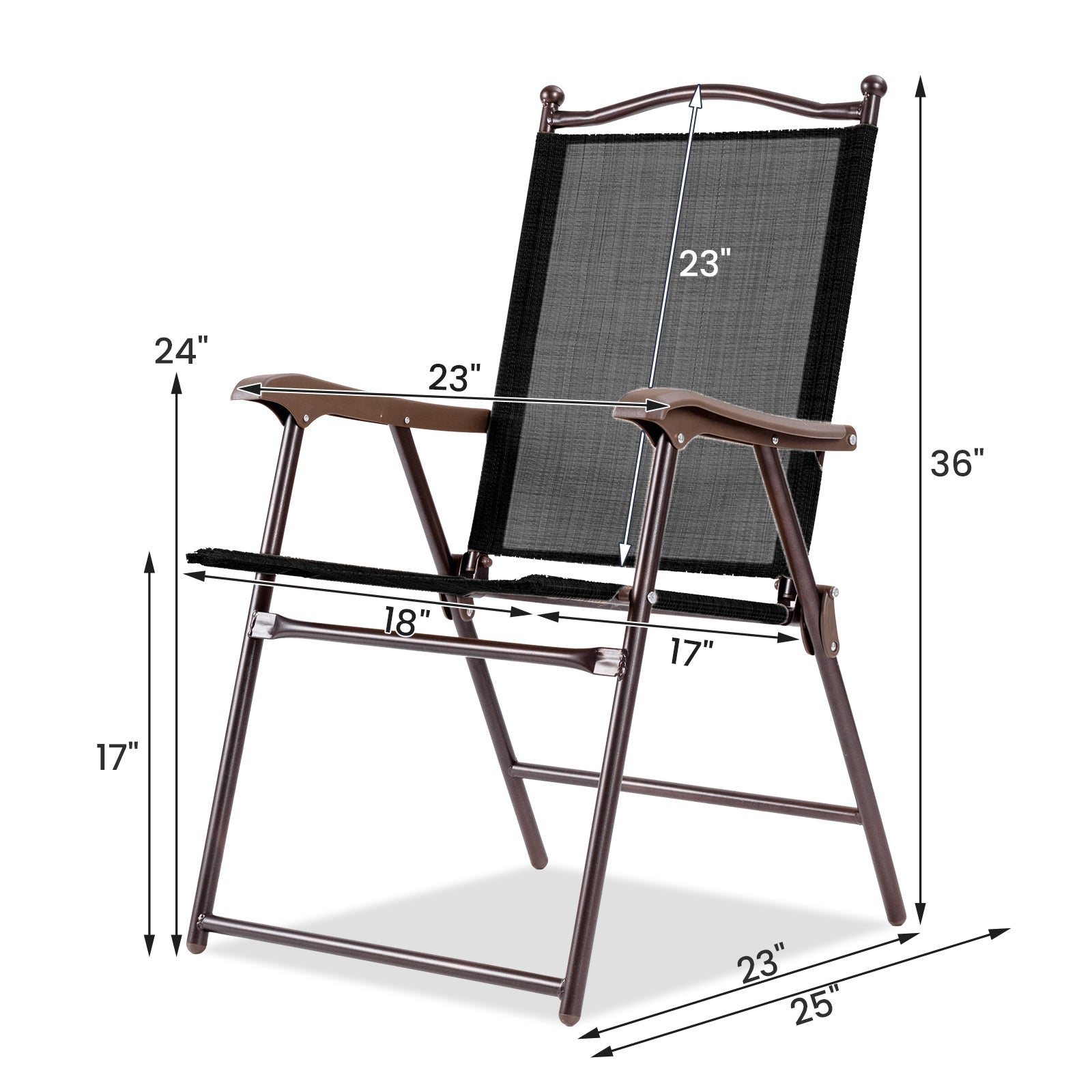 Set of 2 Patio Folding Sling Back Camping Deck Chairs-Black