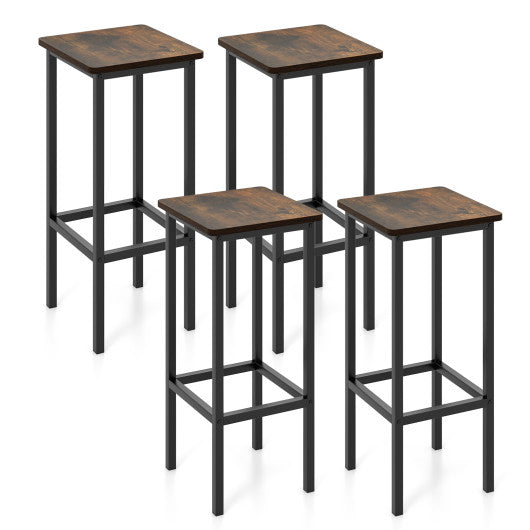 Set of 4 Bar Stool Set 26 Inch Bar Chair with Metal Legs and Footrest-Rustic Brown by VYSN