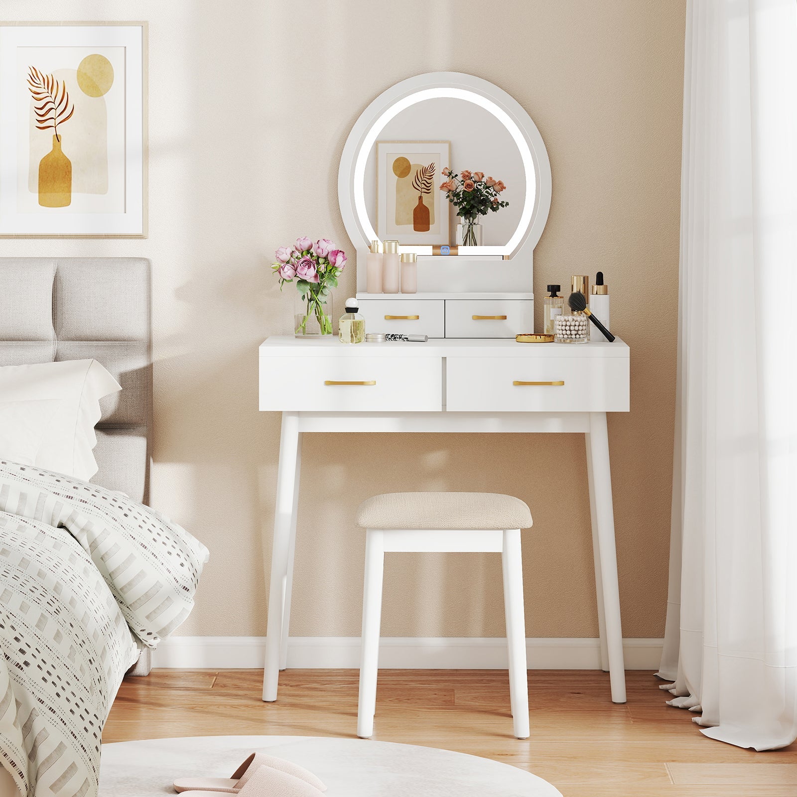 Small Vanity Makeup Dressing Table Set -White