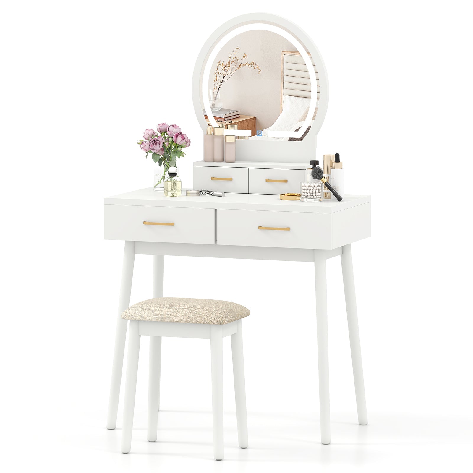 Small Vanity Makeup Dressing Table Set -White