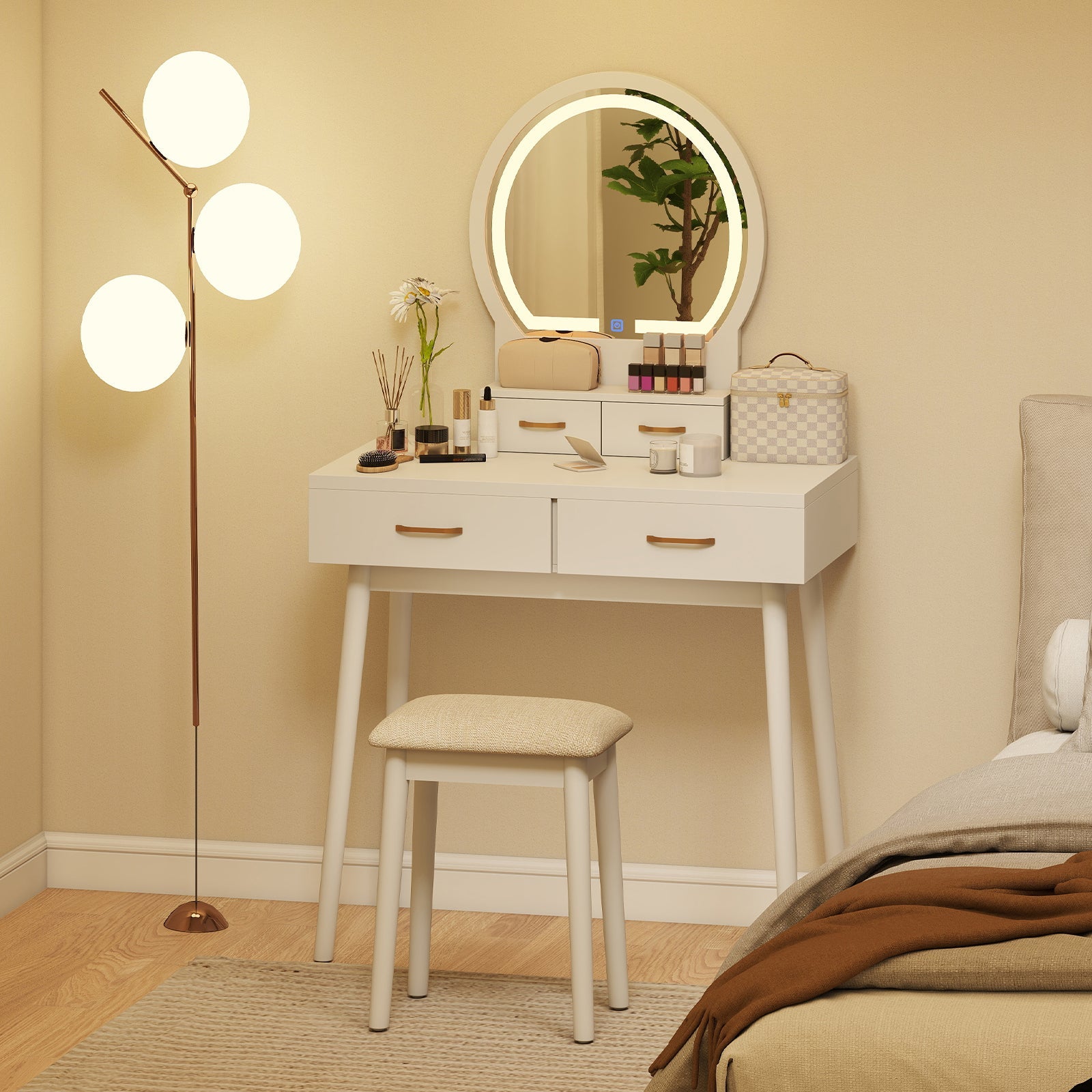 Small Vanity Makeup Dressing Table Set -White