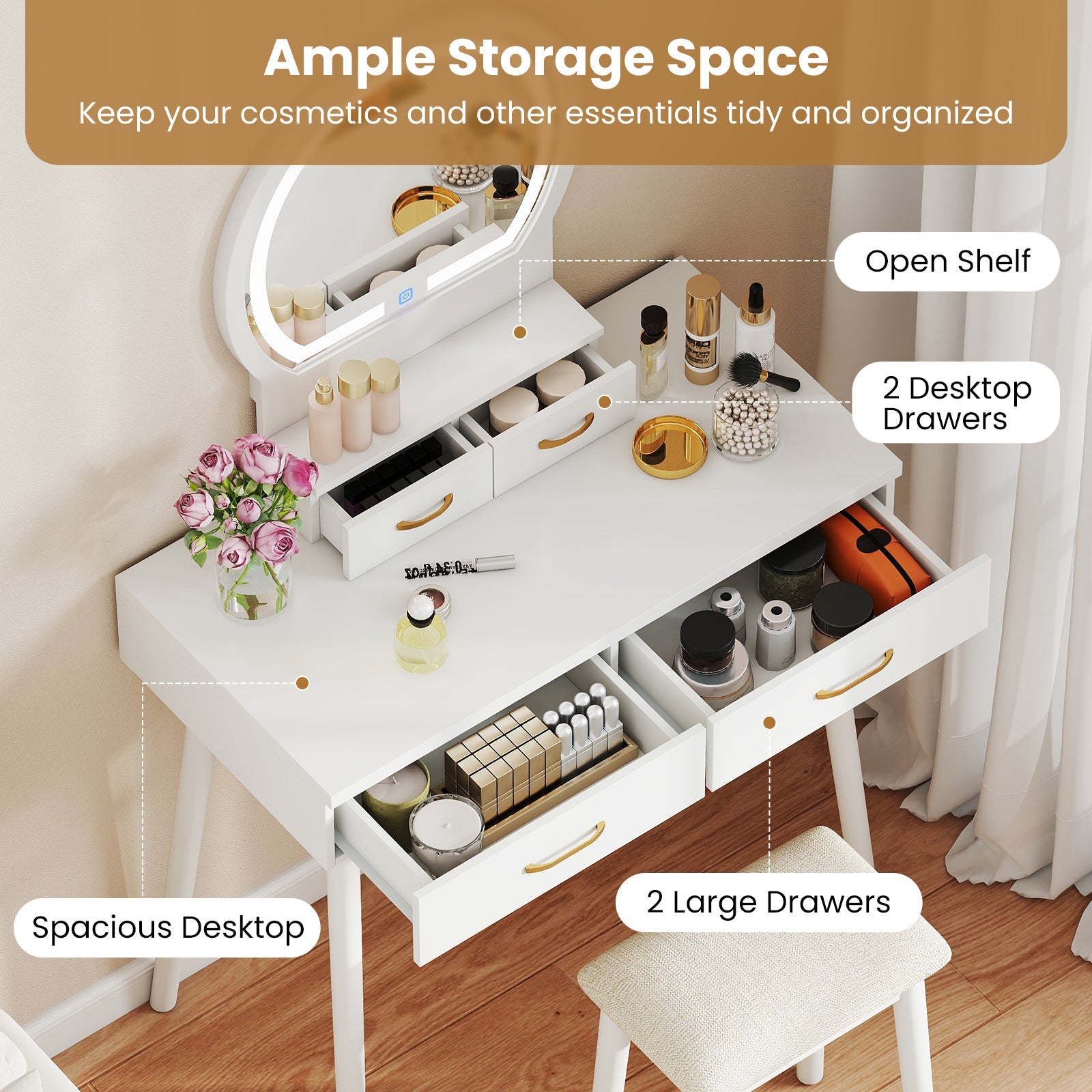 Small Vanity Makeup Dressing Table Set -White