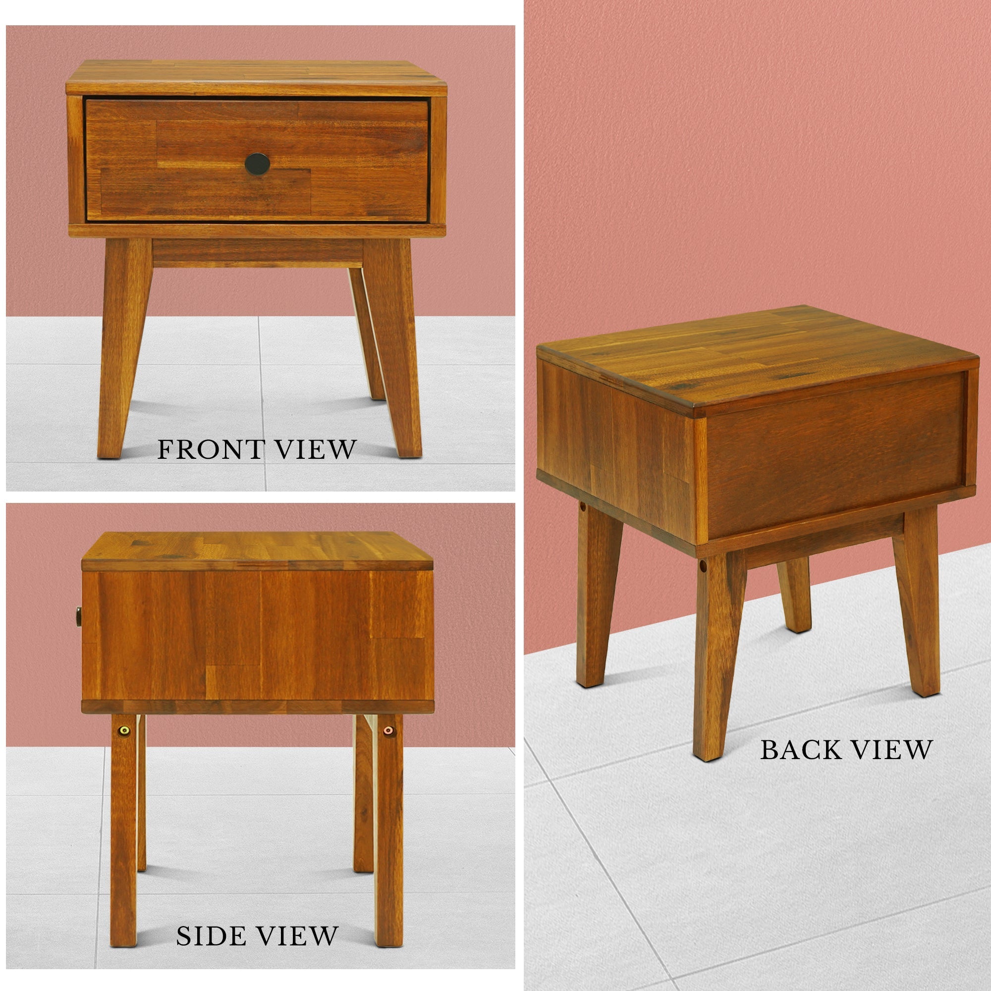 Acacia Sofia 1-Drawer Solid Wood Nightstand