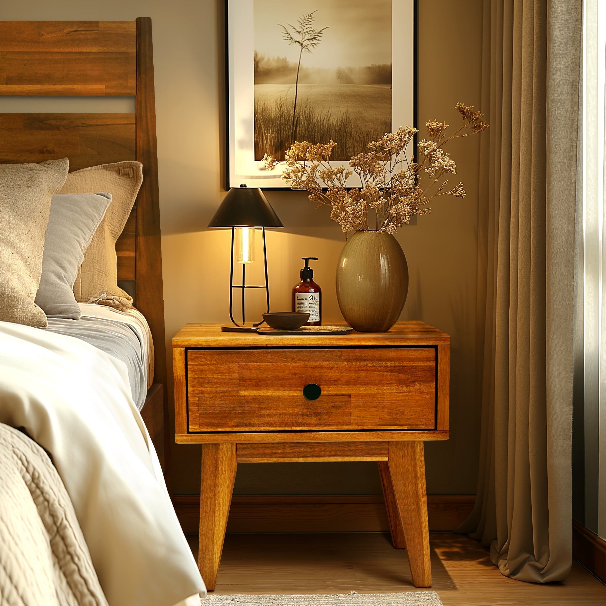 Acacia Sofia 1-Drawer Solid Wood Nightstand