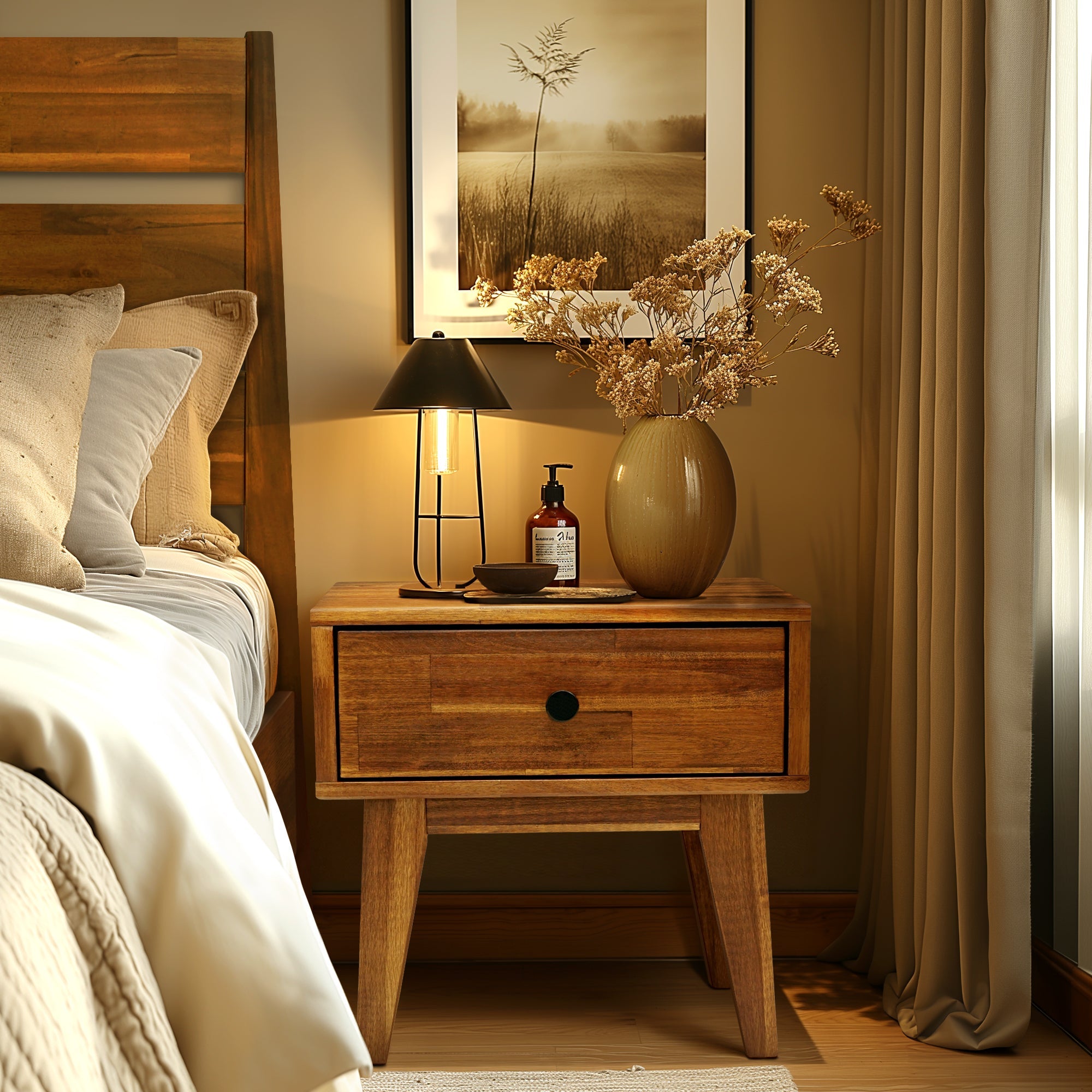 Acacia Sofia 1-Drawer Solid Wood Nightstand