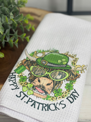 St. Patrick's Day Highland Cow Waffle Weave Tea Towel