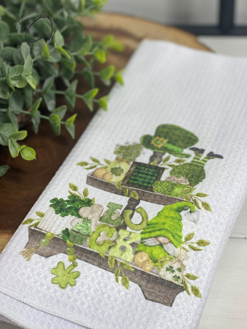 St. Patrick's Day Tier Tray Waffle Weave Tea Towel