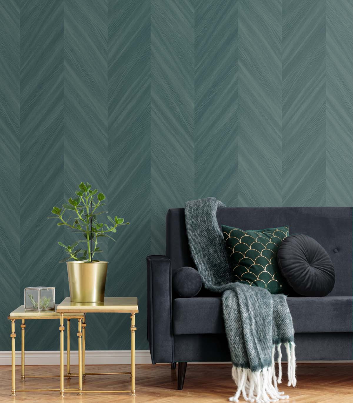 Even More Textures Faux Chevron Wood Embossed Vinyl Unpasted Wallpaper
