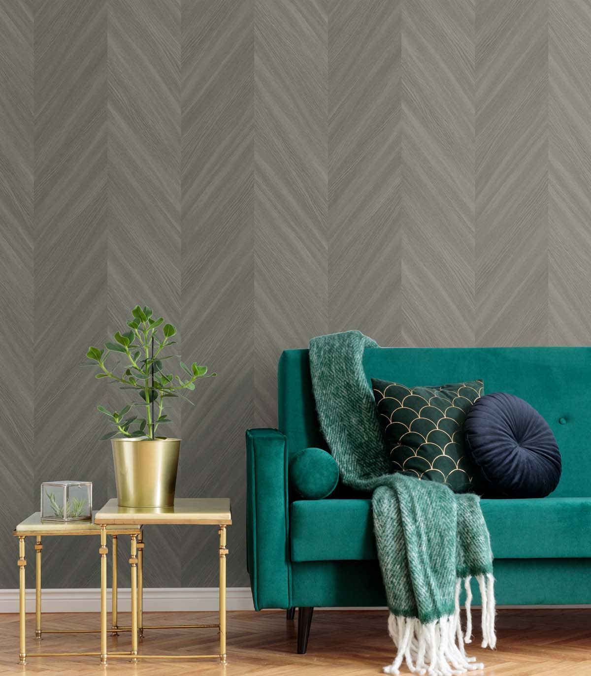 Even More Textures Faux Chevron Wood Embossed Vinyl Unpasted Wallpaper