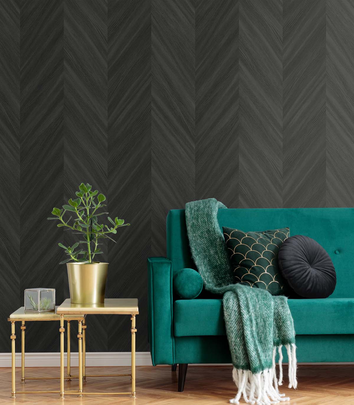 Even More Textures Faux Chevron Wood Embossed Vinyl Unpasted Wallpaper