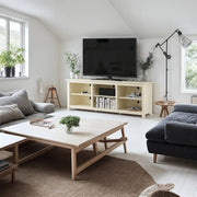 Farmhouse TV Stand in Light Travertine Wood Finish