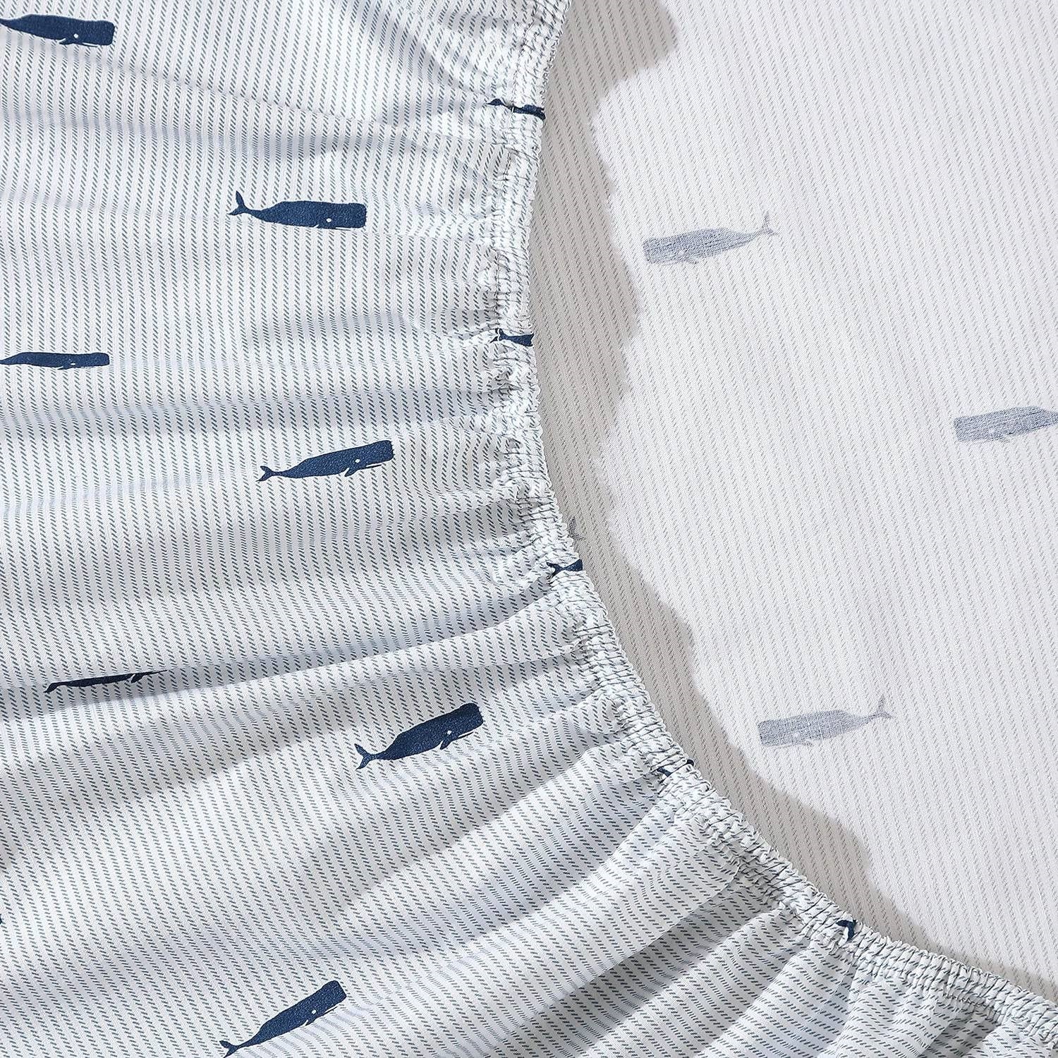 Twin XL Size, Cotton Navy Blue, White Stripe, Sheet Set