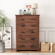 Tall Storage Dresser with 5 Pull-out Drawers -Walnut