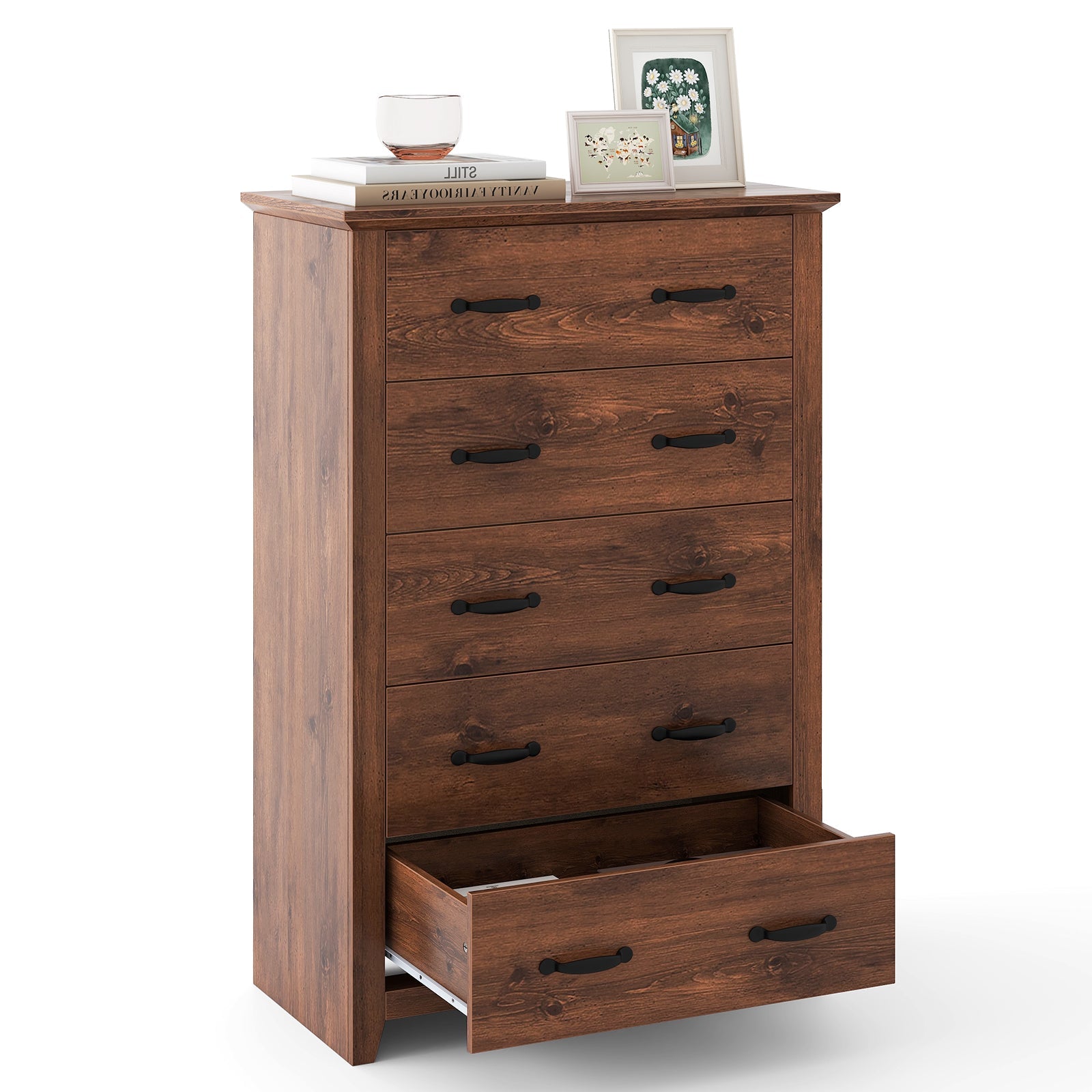 Tall Storage Dresser with 5 Pull-out Drawers -Walnut