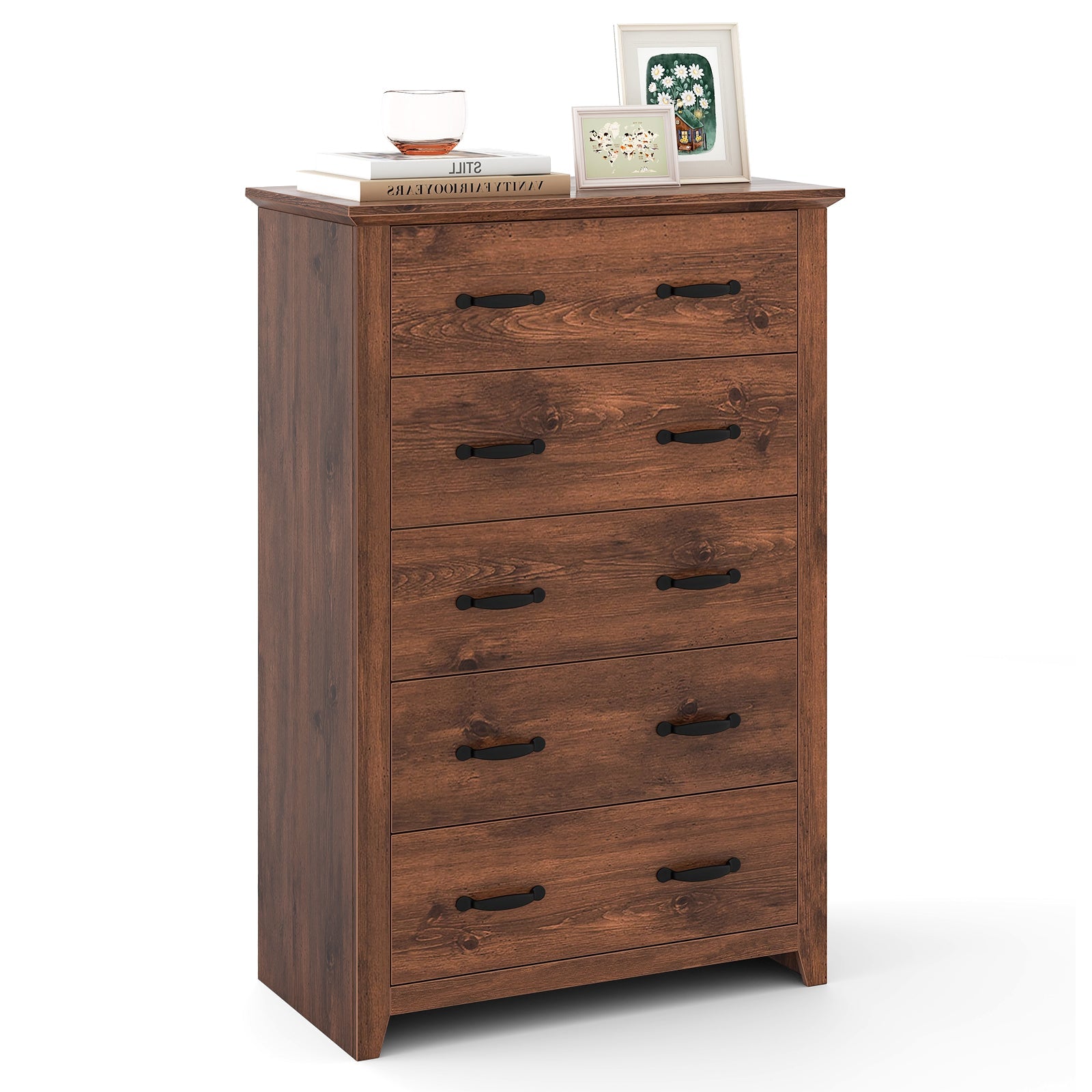 Tall Storage Dresser with 5 Pull-out Drawers -Walnut