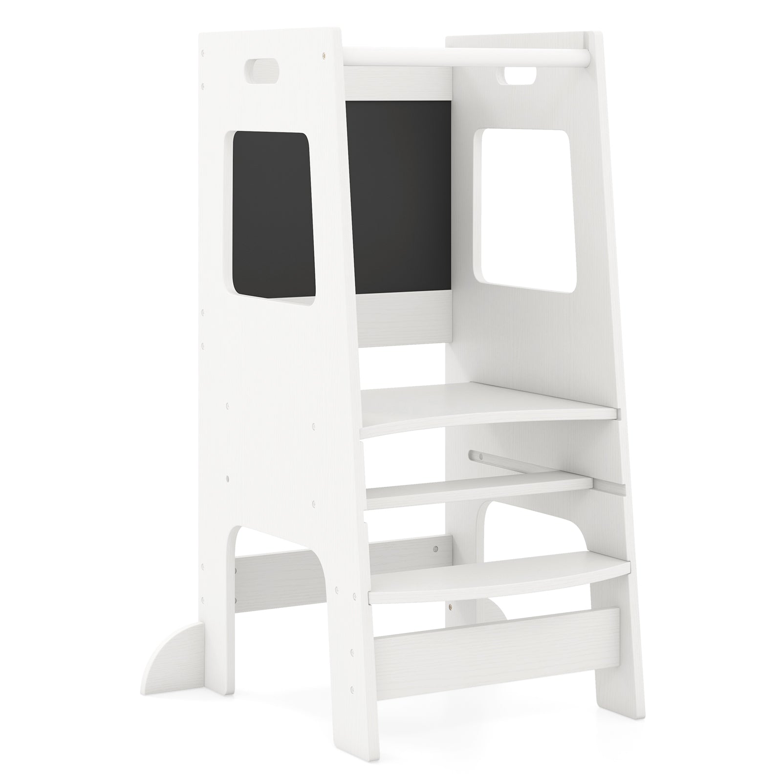 Toddler Kitchen Step Stool with Activity Chalkboard & Adjustable Height-White