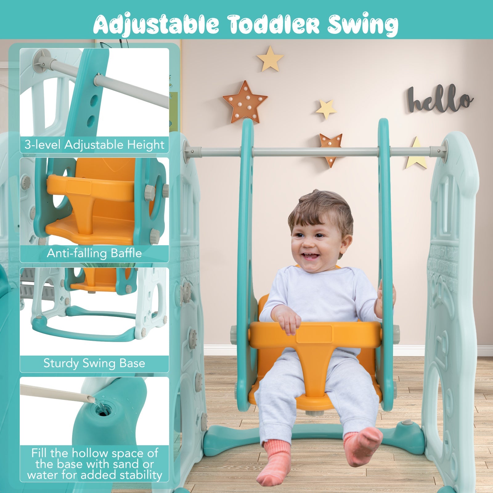 Toddler Slide and Swing Set  with Slide, Swing, Basketball Hoop and Climber