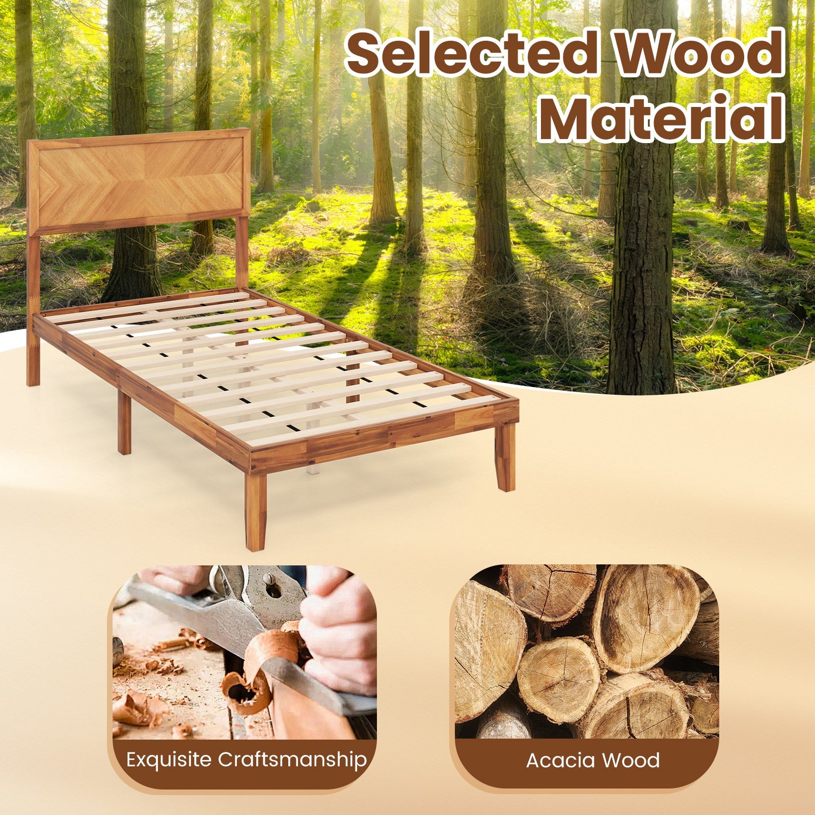 Twin/Full/Queen Size Bed Frame with Headboard and Storage Space-Twin Size