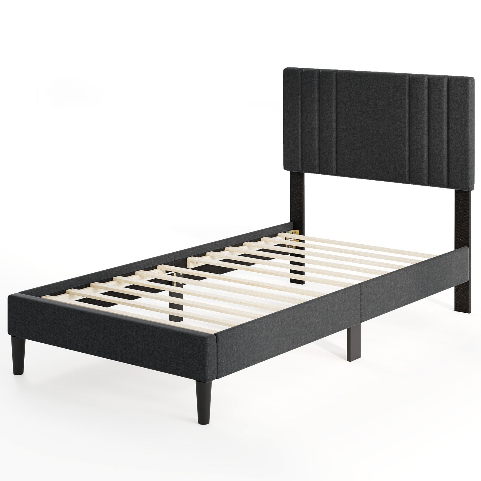 Full/Queen/Twin Size Bed Frame with Vertical Channel Tufted Headboard-Twin Size